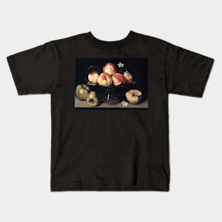 A Crystal Fruit Stand with Peaches, Quinces, and Jasmine Flowers by Fede Galizia Kids T-Shirt